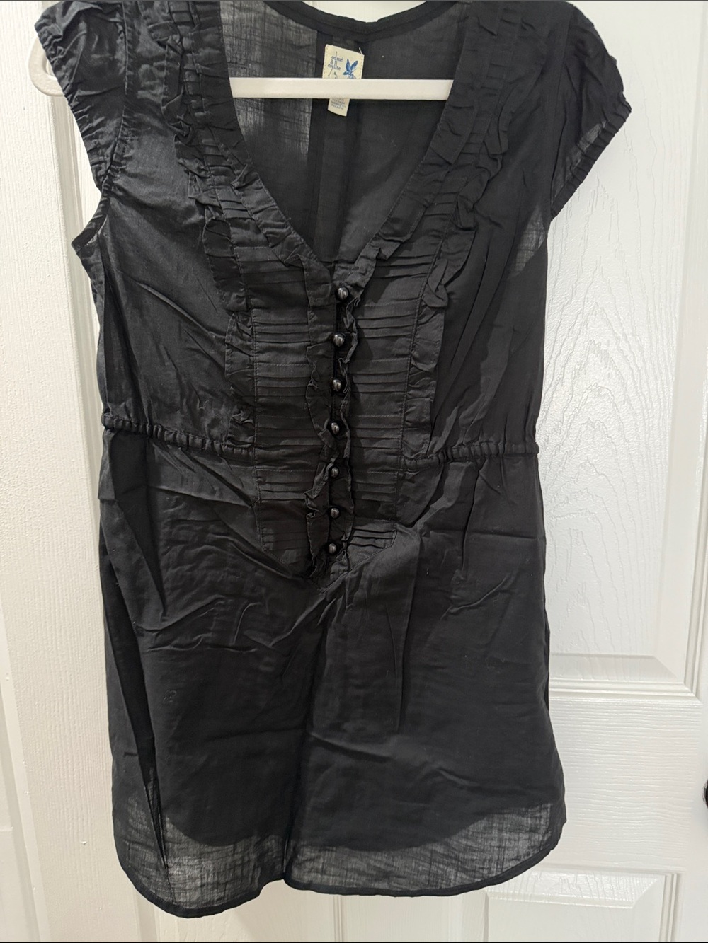 Anthropologie Edme & Esyllte Black Ruffle-Front Tunic Top